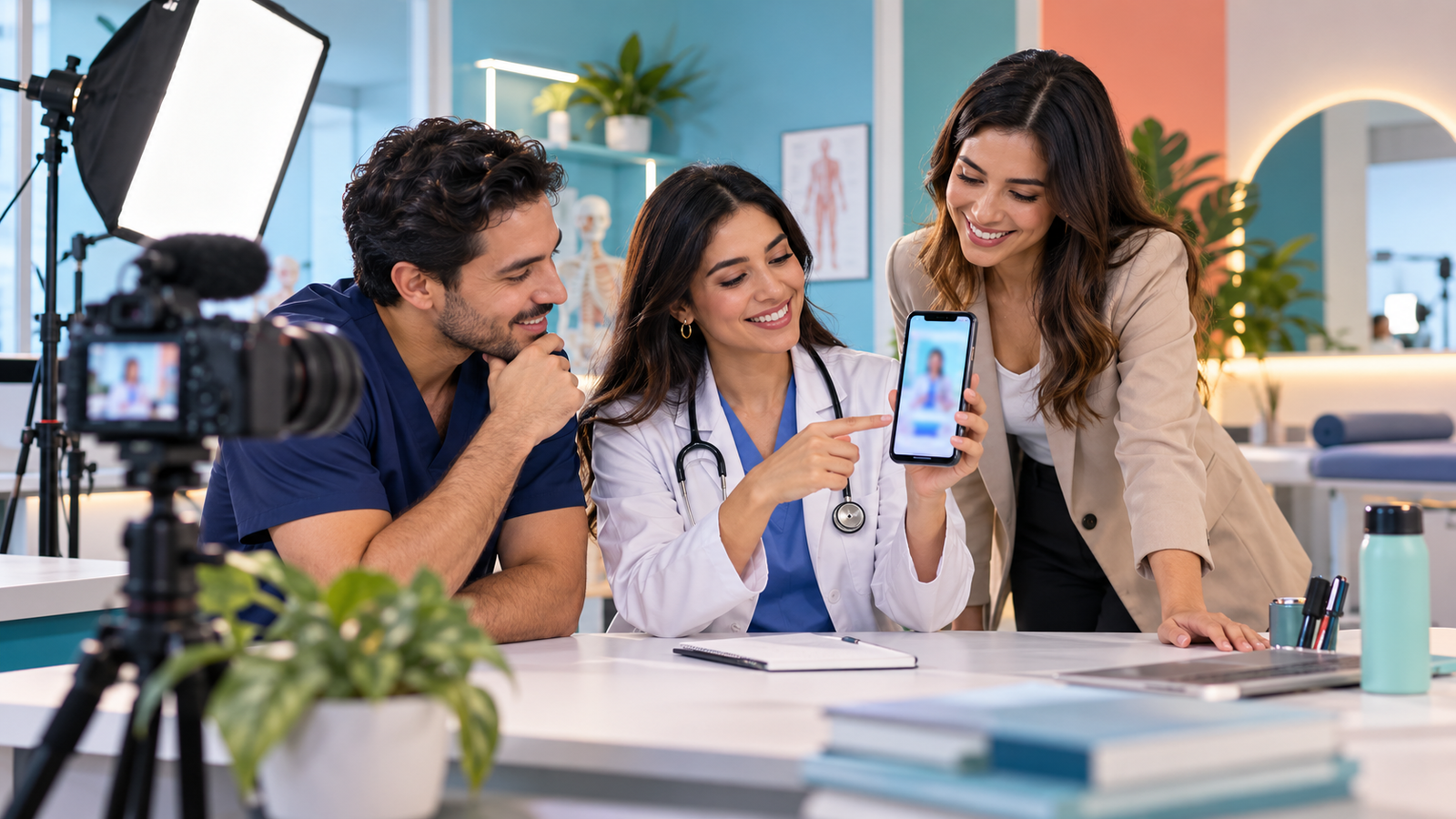 Equipo produciendo contenido de salud para redes sociales